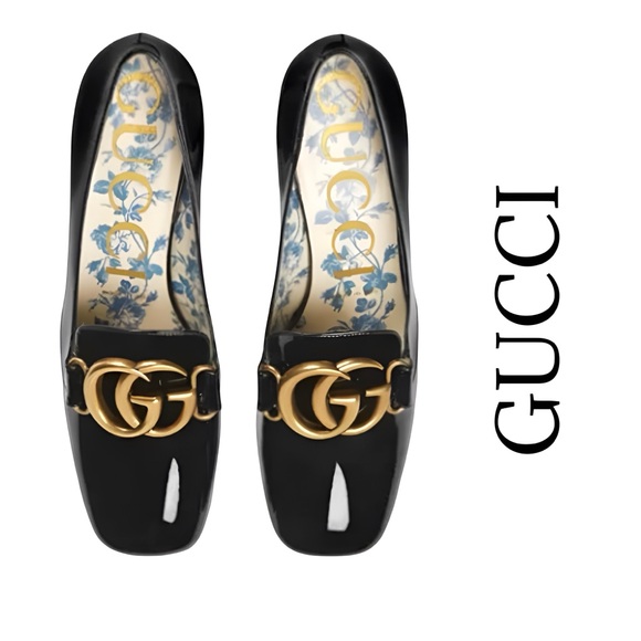 Gucci Shoes - GUCCI Victoire Black Vernice Crystal Heel 39.5 Patent Leather Loafers Marmont GG